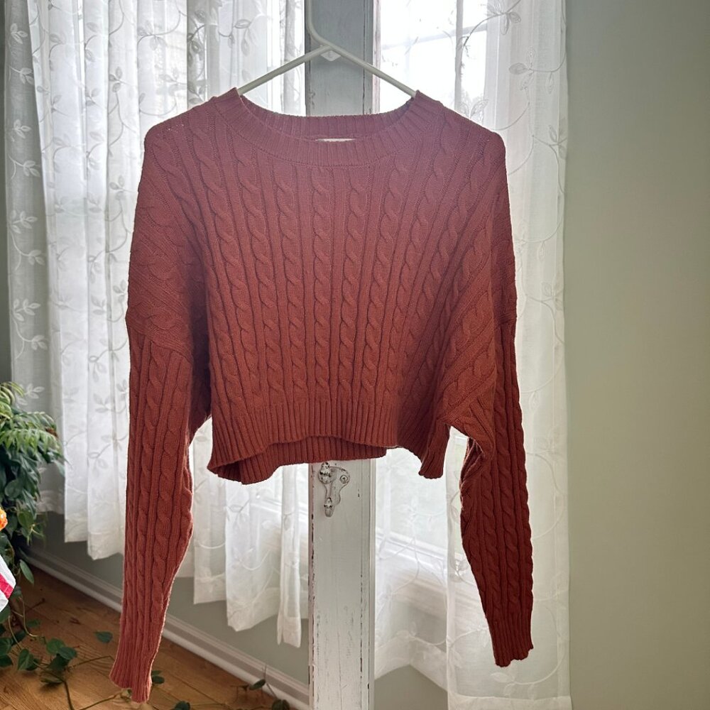 Orange Cable Knit Crop Sweater